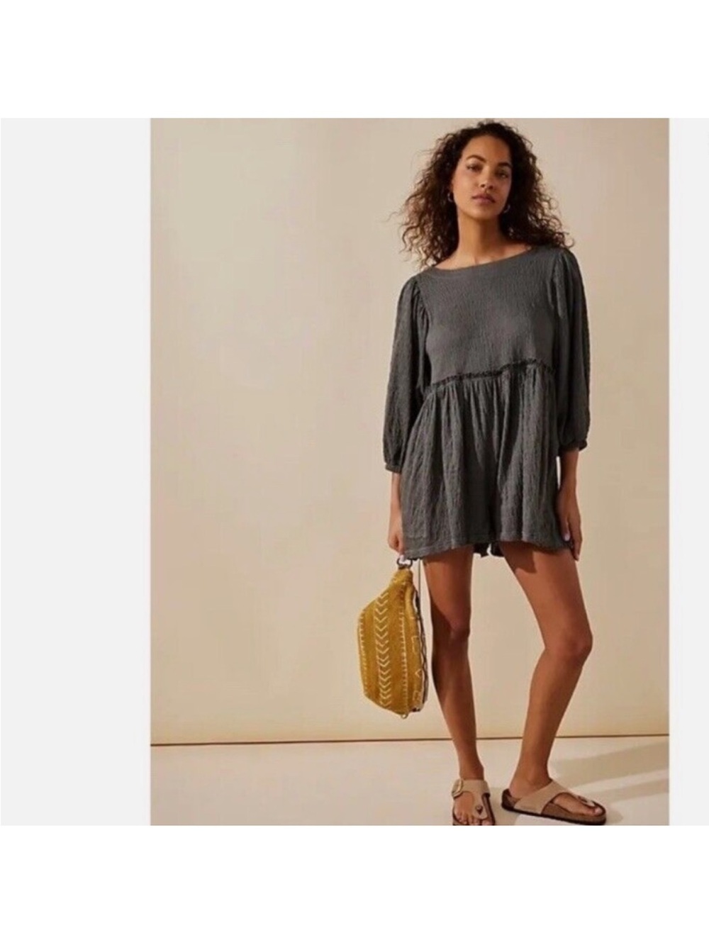 Free People Beyond Obsessed Shorts Romper Size Small Light Gray